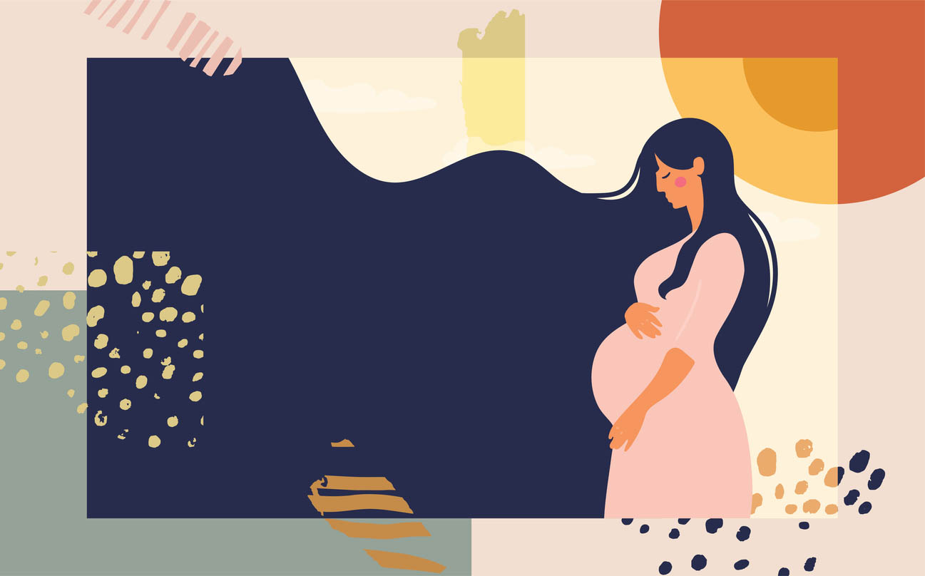 Pregnant Woman. Modern Collage On An Abstract Background. Bright Conceptual Flat Illustration About Motherhood And Pregnancy. Stock Vector