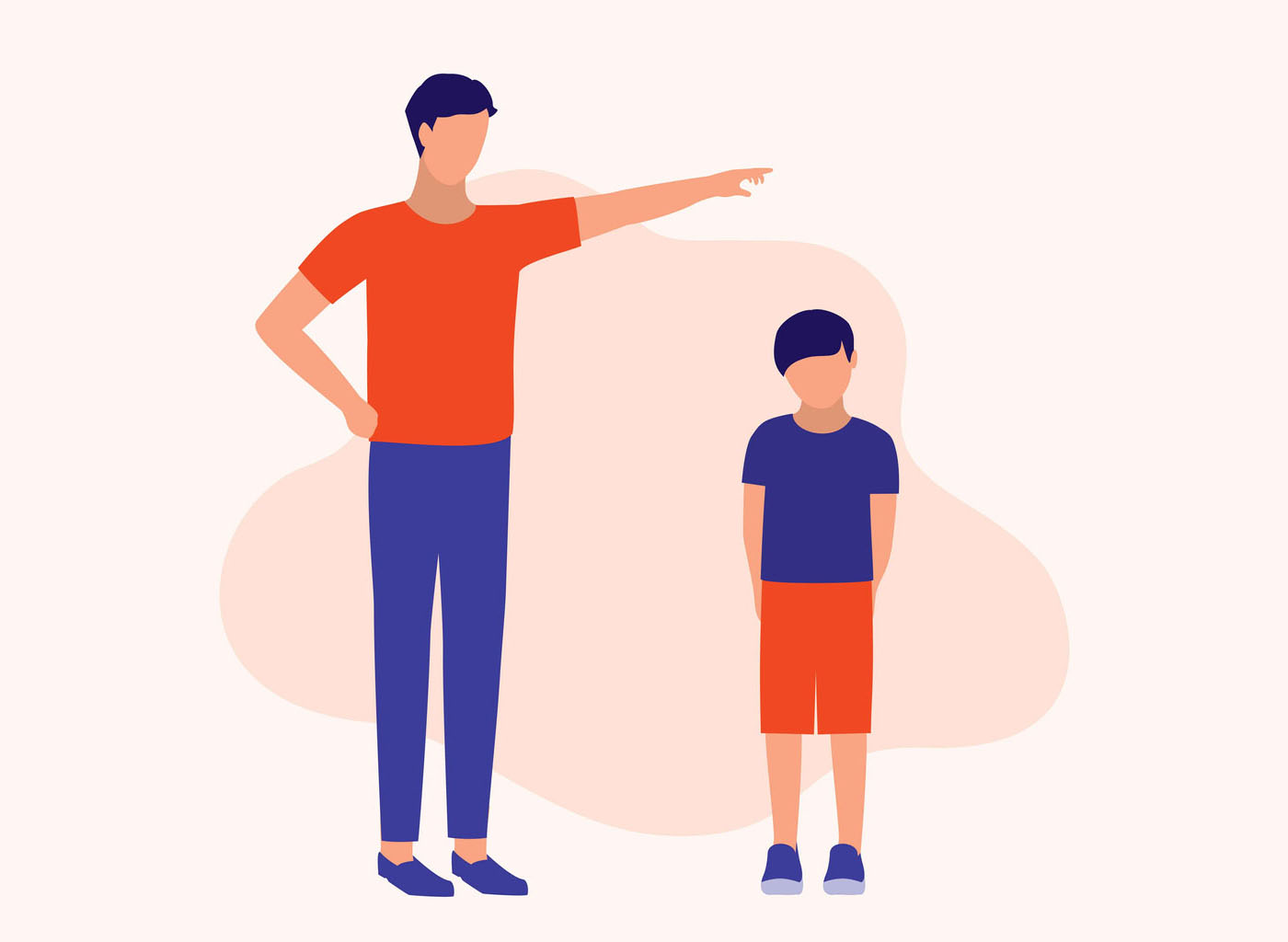 Père gronde son fils. Concept de parentalité, d’éducation et de questions sociales. Illustration de dessin animé