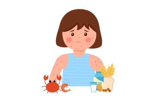 filles ayant des symptômes d’allergie alimentaire à des produits comme les fruits de mer, le gluten, les œufs, les arachides et le lait